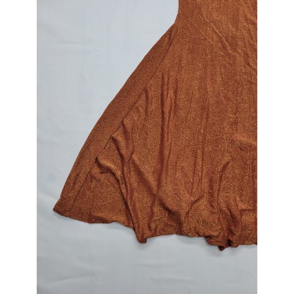 Shein L Burnt Orange Sparkle Glitter Fall Boho Spaghetti Strap Adjustable Dress - Picture 4 of 12